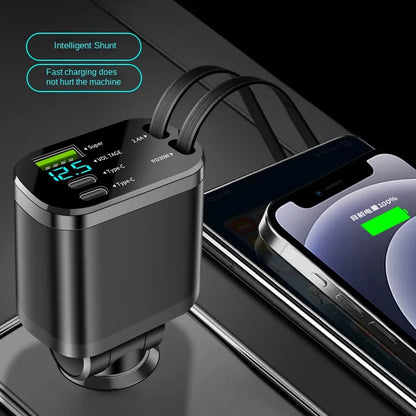 5-in-1 Retractable Fast Car Charger (PD + Super Charge)