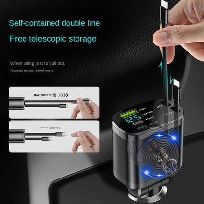 5-in-1 Retractable Fast Car Charger (PD + Super Charge)