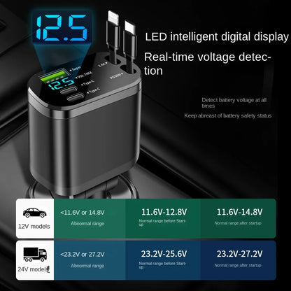 5-in-1 Retractable Fast Car Charger (PD + Super Charge)